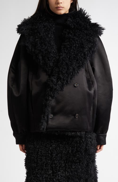 EENK Double Breasted Jacket with Faux Shearling Collar in Black 