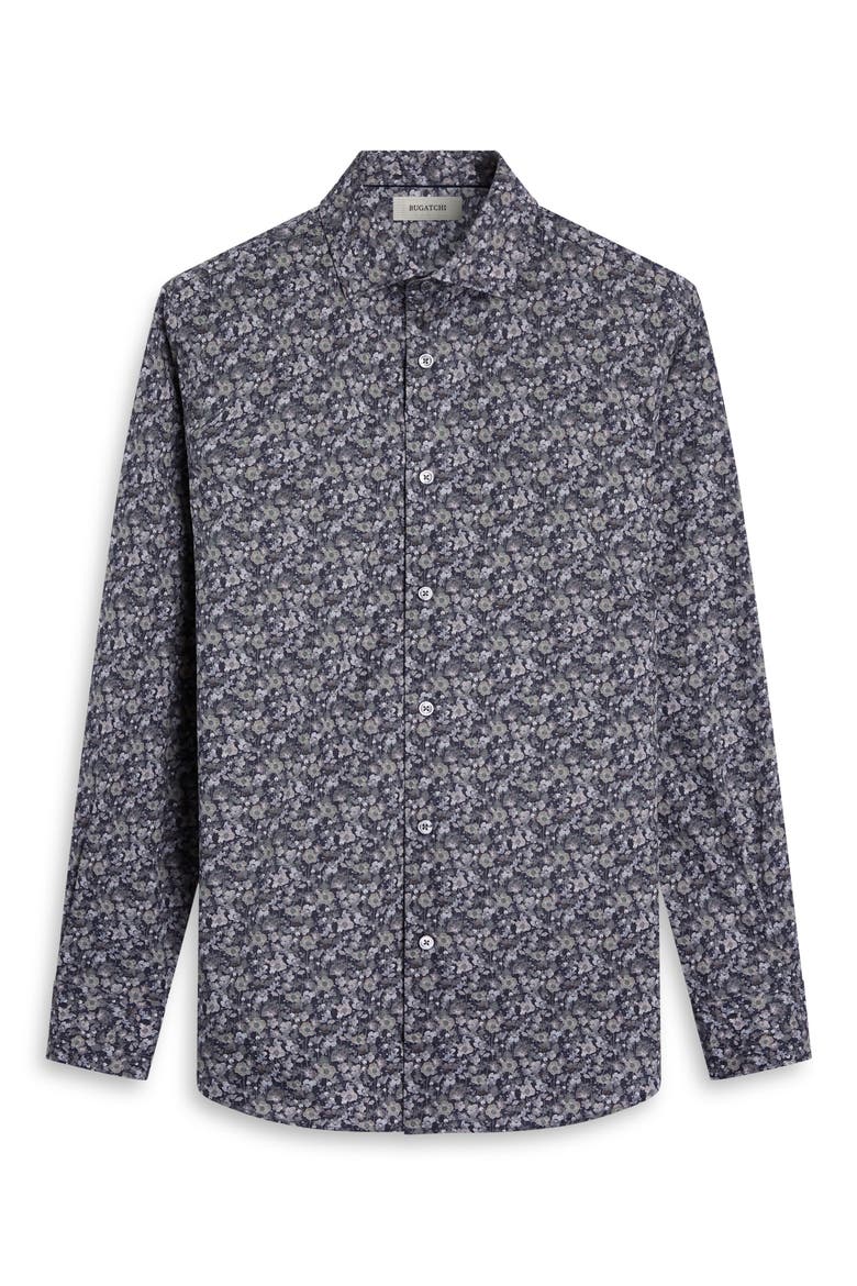 Axel Shaped Fit Floral Stretch Button-Up Shirt, Alternate, color, KHAKI
