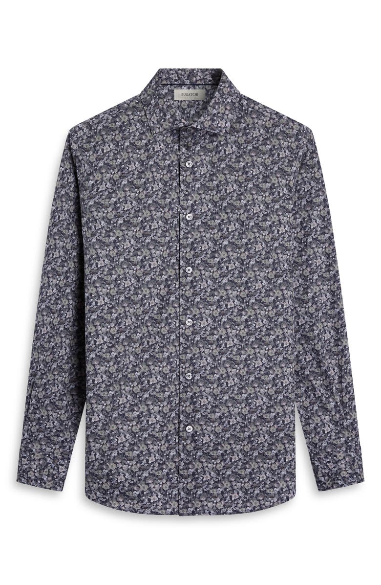 Bugatchi Axel Shaped Fit Floral Stretch Button-Up Shirt, Alternate, color, Khaki