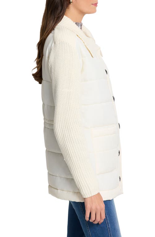 Nic + Zoe Nic+zoe Mixed Media Quilted Puffer Jacket In Classic Cream