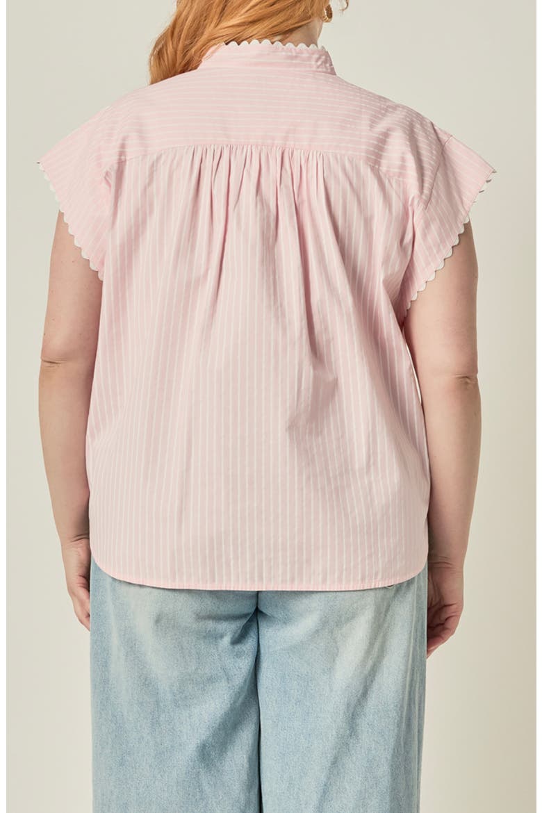 Ric Rac Scalloped Short Sleeve Cotton Blouse, Alternate, color, PINK