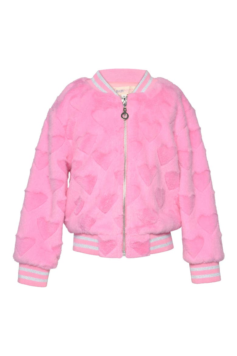 Kids' Faux Fur Heart Bomber Jacket, Main, color, PINK