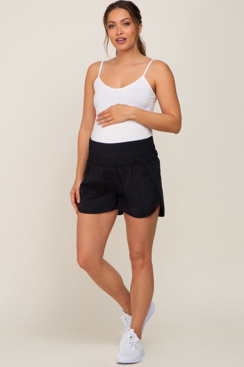 Curved Hem Active Shorts, Main, color, Black