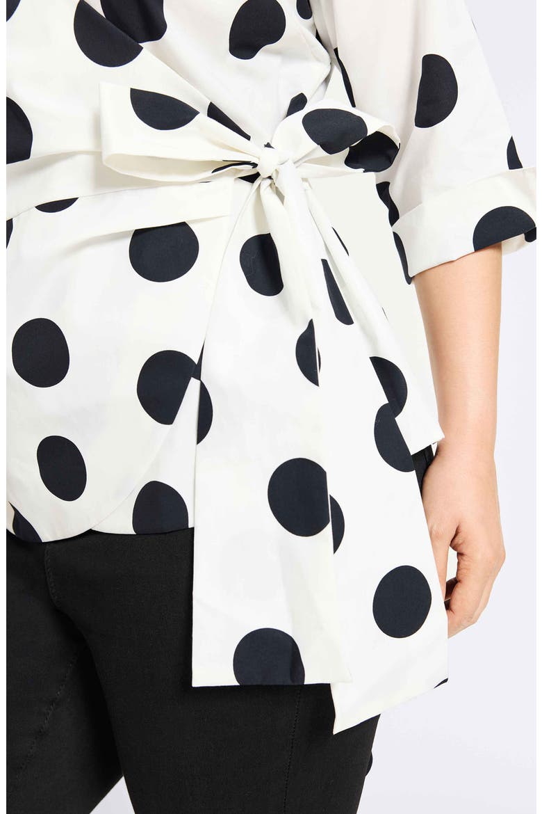 Salina Dot Print Cotton Poplin Wrap Shirt, Alternate, color, WHITE/BLACK