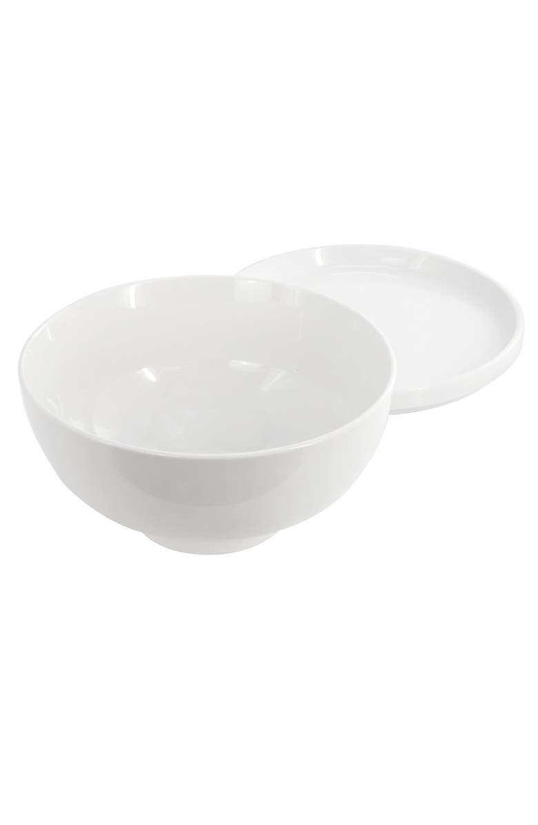 Gibson Home Great Essentials 2 Piece 7.8 Inch Ceramic Serving Bowl with Dual Purpose Lid, Main, color, White