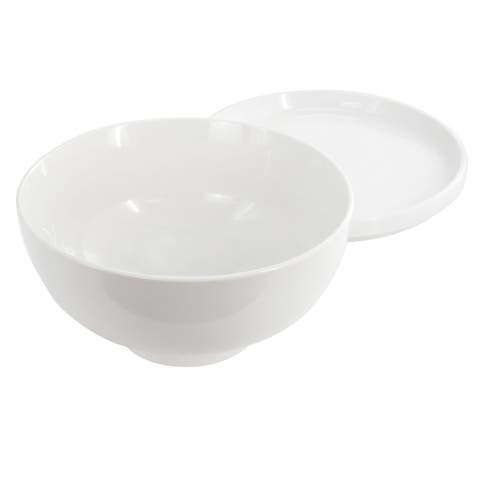 Great Essentials 2 Piece 7.8 Inch Ceramic Serving Bowl with Dual Purpose Lid