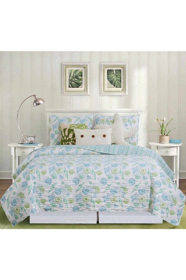 Delray Beach Coastal Seashell Quilt Set  - Reversible and Machine Washable, Alternate, color, Blue