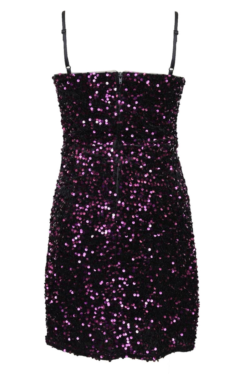Zunie Kids' Ruched Sequin Velvet Party Dress, Alternate, color, Plum