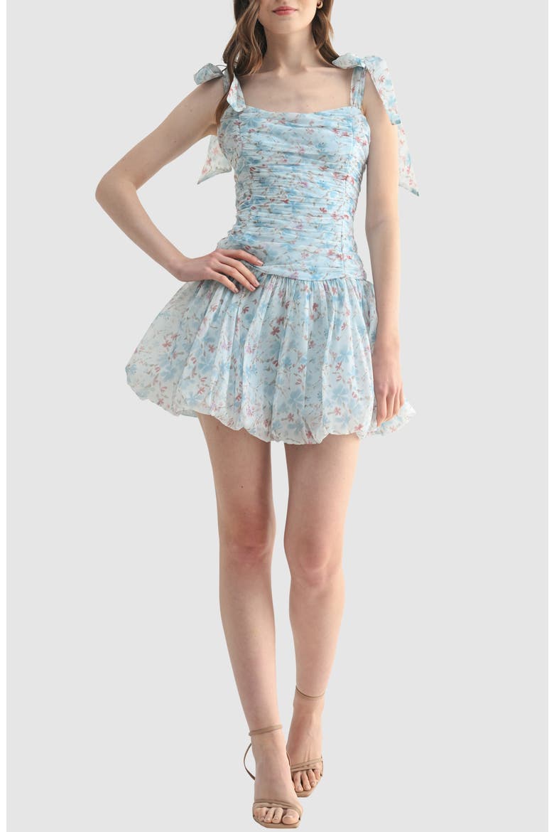 Floral Tie Shoulder Minidress, Main, color, BLUE FLORAL