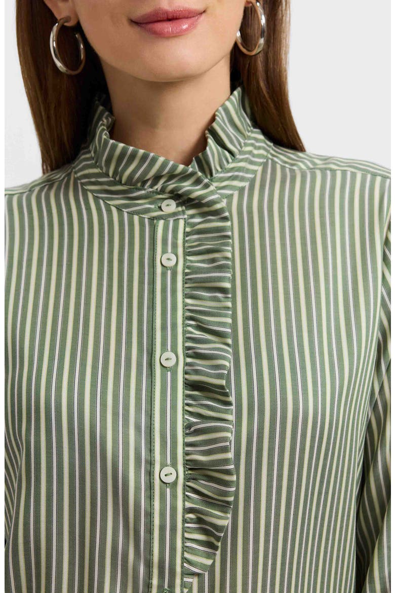 Sadie Stripe Ruffle Button-Up Shirt, Alternate, color, BASIL MULTI