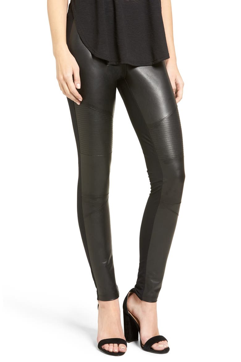 Faux Leather Front Moto Leggings, Main, color, BLACK