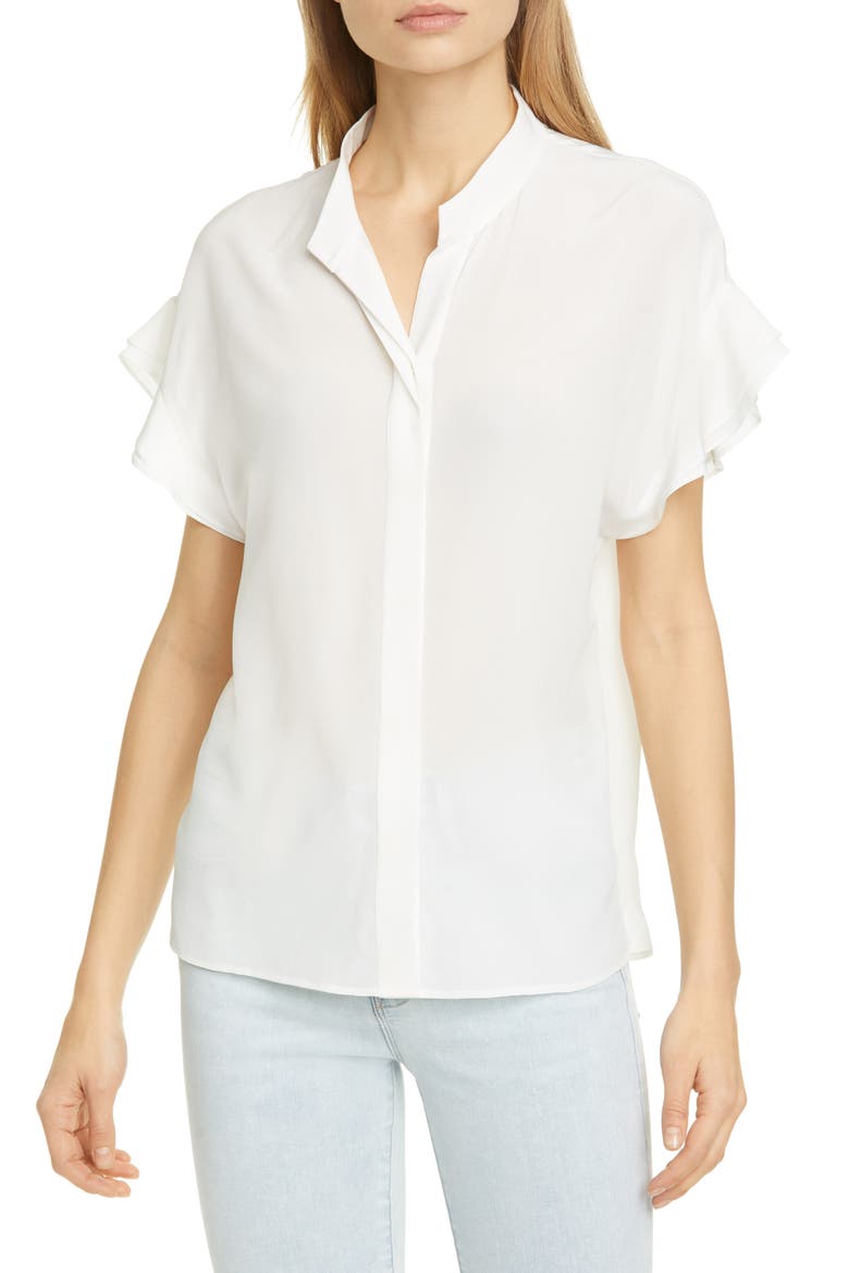 Flounce Sleeve Silk Blouse, Main, color, OFF WHITE