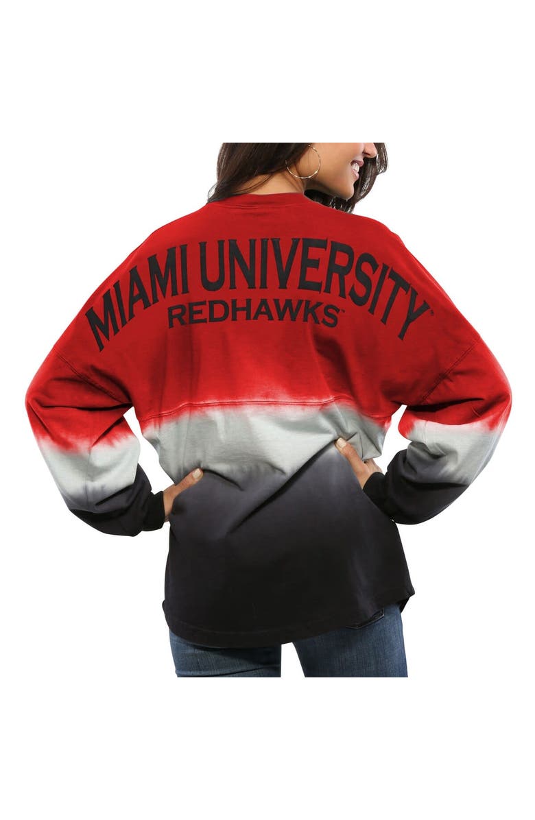 SPIRIT JERSEY Women's Red Miami University RedHawks Ombre Long Sleeve Dip-Dyed Spirit Jersey, Main, color,