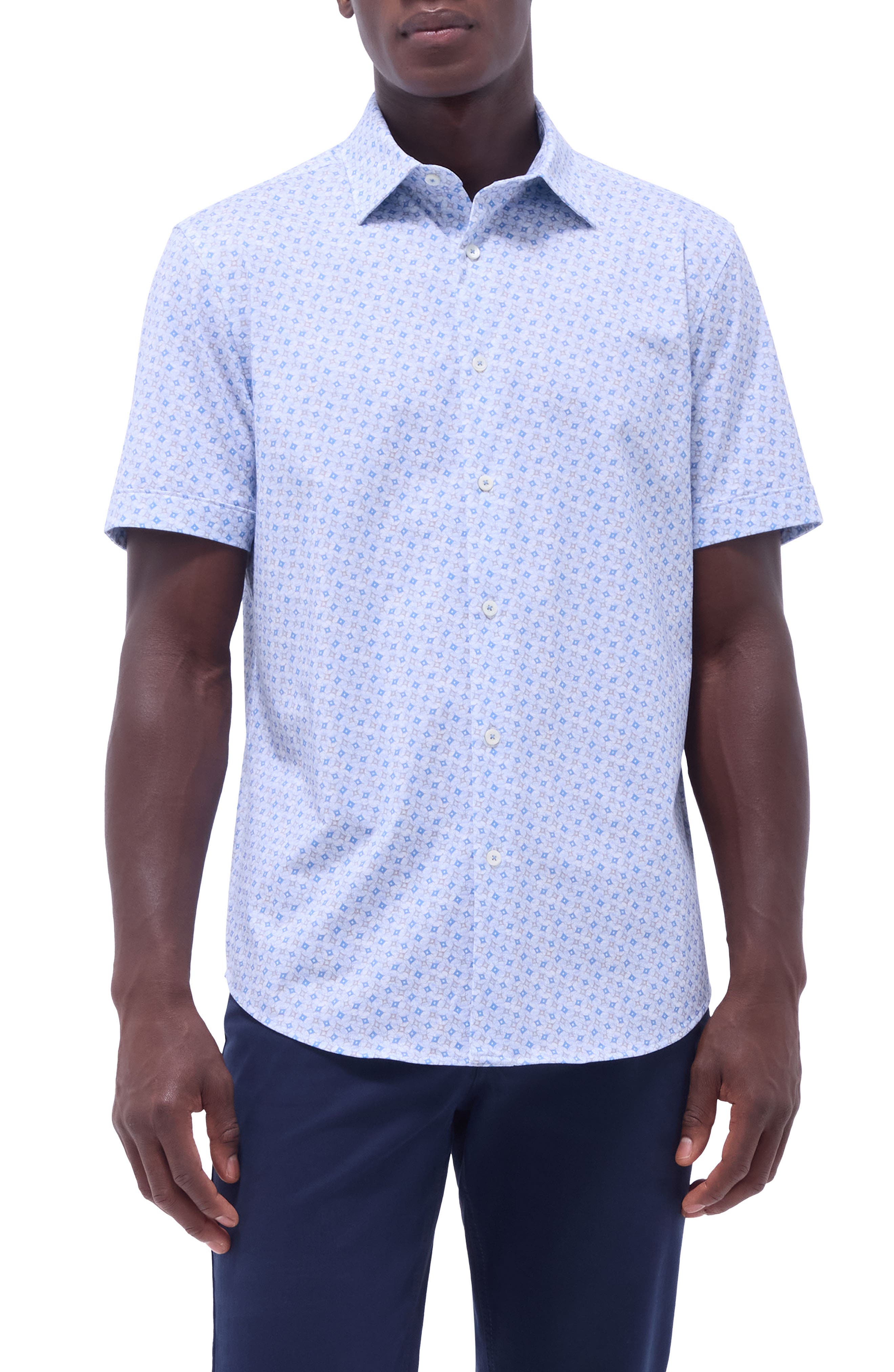 Bugatchi Miles OoohCotton® Print Short Sleeve Button-Up Shirt