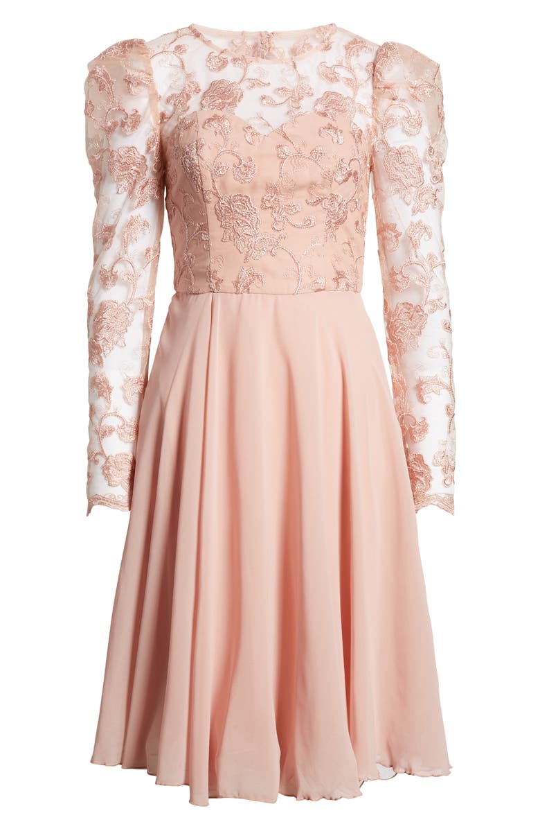 Chi Chi London Dorothee Long Sleeve Embroidered Fit & Flare Midi Dress, Alternate, color, 