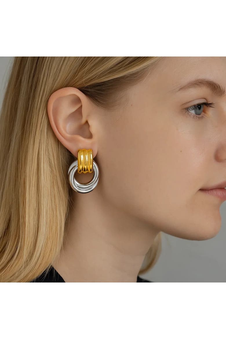 Luna Link Mixed Metal Two Tone Earrings, Alternate, color, Gold/ Silver