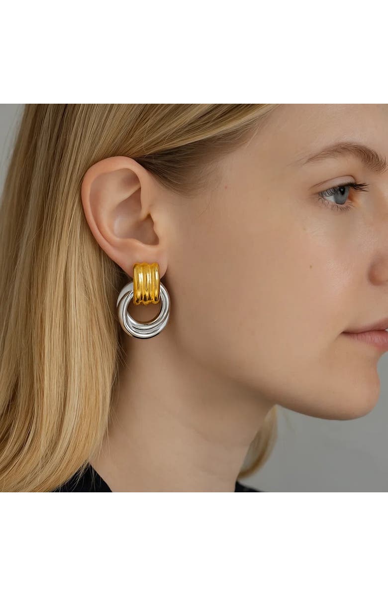 Hollywood Sensation Luna Link Mixed Metal Two Tone Earrings, Alternate, color, Gold/ Silver