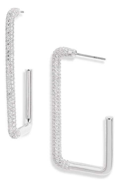 Pavé Cubic Zirconia Rectangle Hoop Earrings
