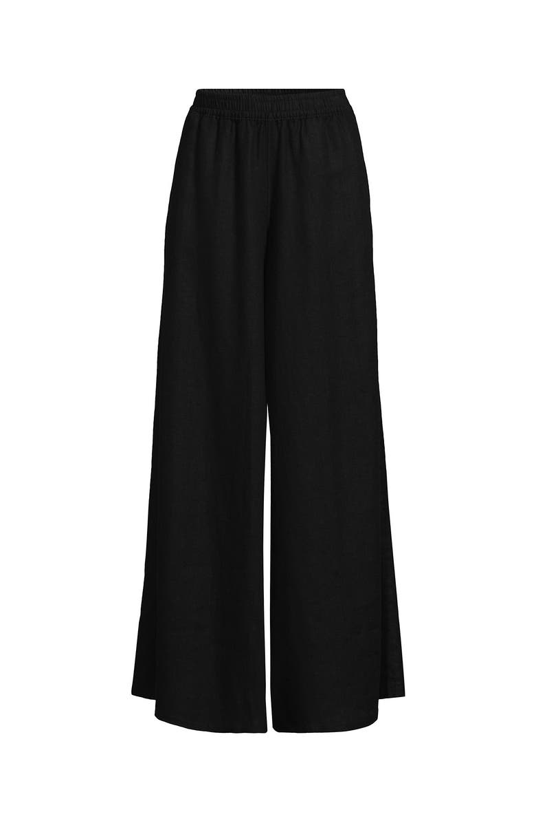 Lands' End Linen High Rise Palazzo Pants, Alternate, color, Black