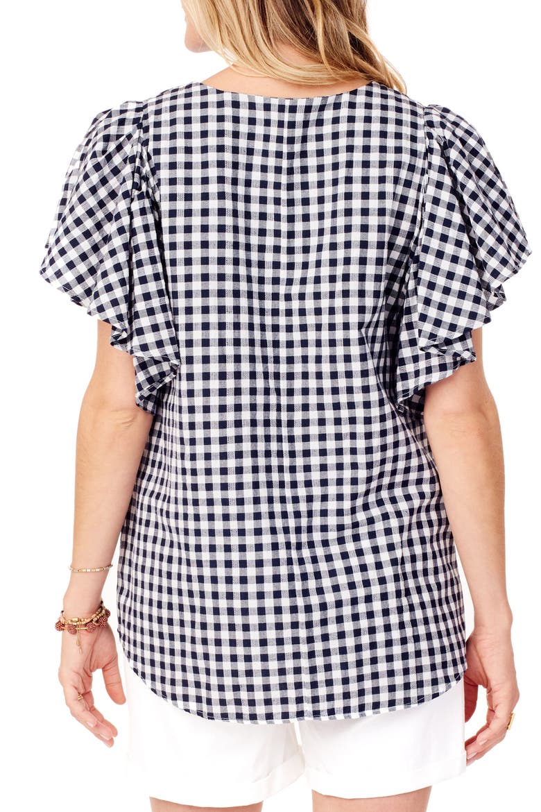 Ingrid & Isabel® Flutter Sleeve Maternity Top, Alternate, color, TRUE NAVY GINGHAM