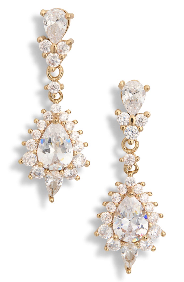 NORDSTROM RACK Cubic Zirconia Cluster Drop Earrings, Main, color, Clear- Silver