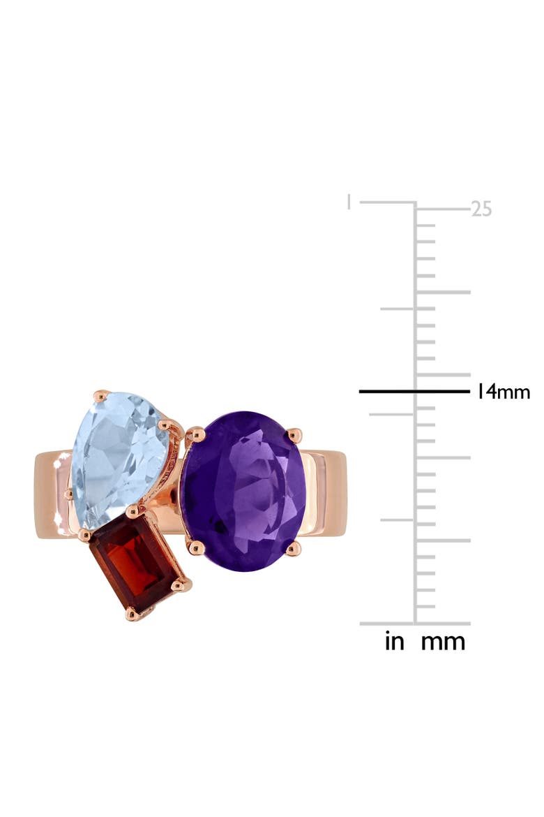 Gemstone 3-Stone Open Ring Rose-Plated Silver, Alternate, color, Amethyst