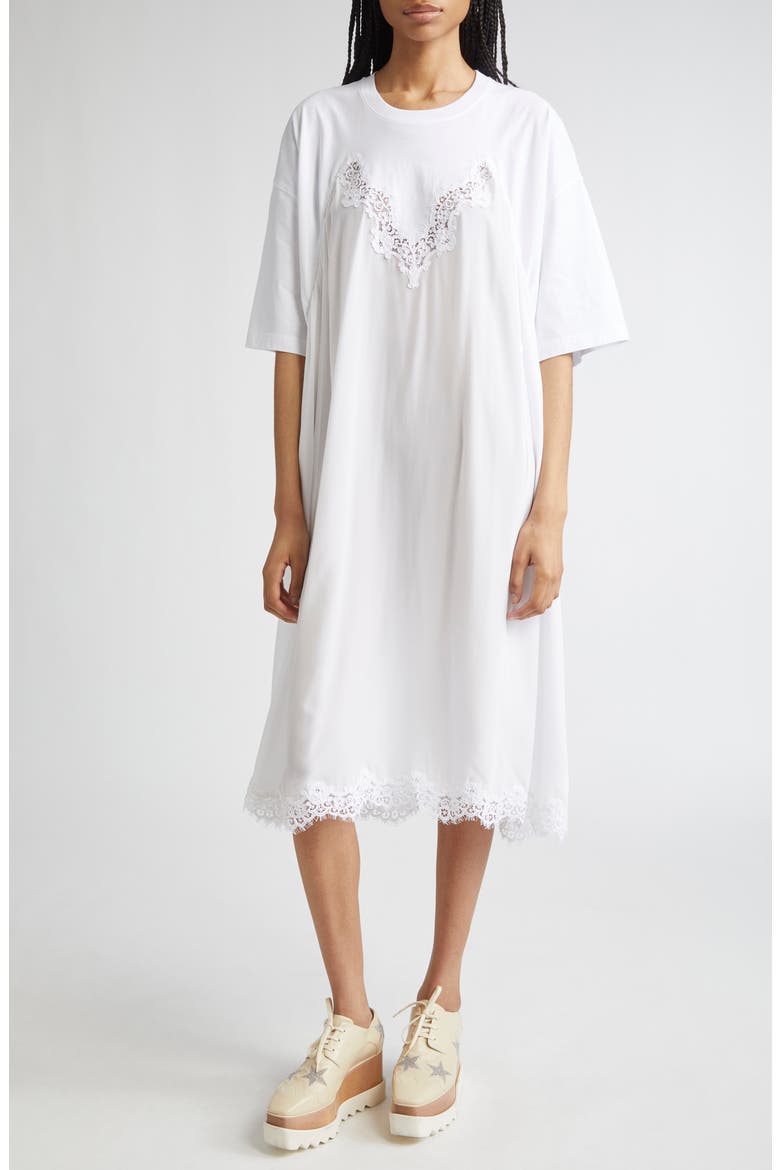 Lace Trim Mixed Media T-Shirt Dress (Women) | Nordstromrack