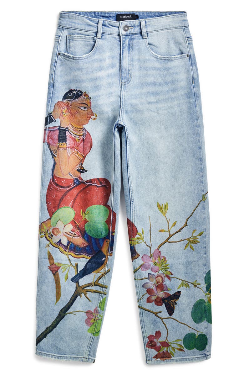 Desigual Artist Print Boyfriend Barrel Jeans, Alternate, color, 