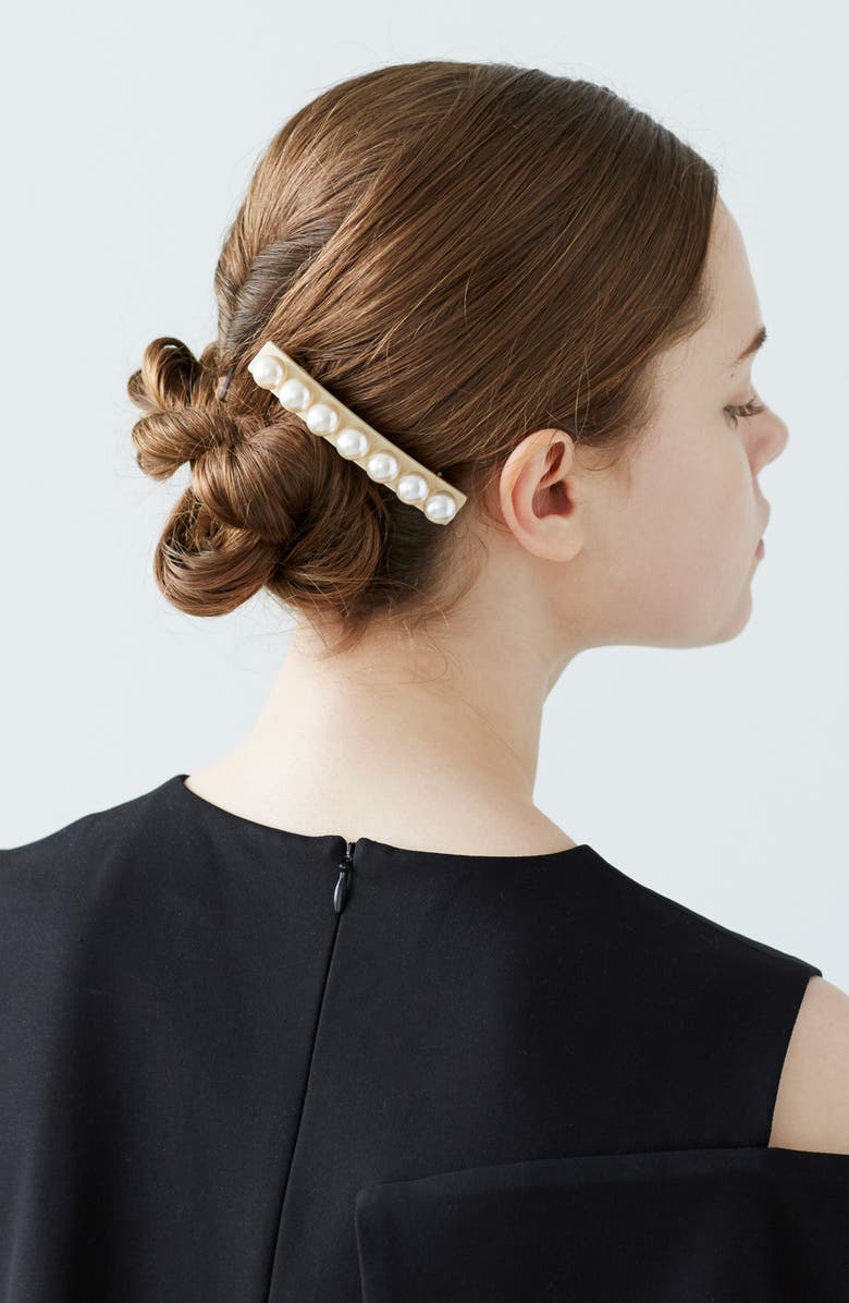 Alexandre de Paris Imitation Pearl Barrette, Alternate, color, Black Pearl