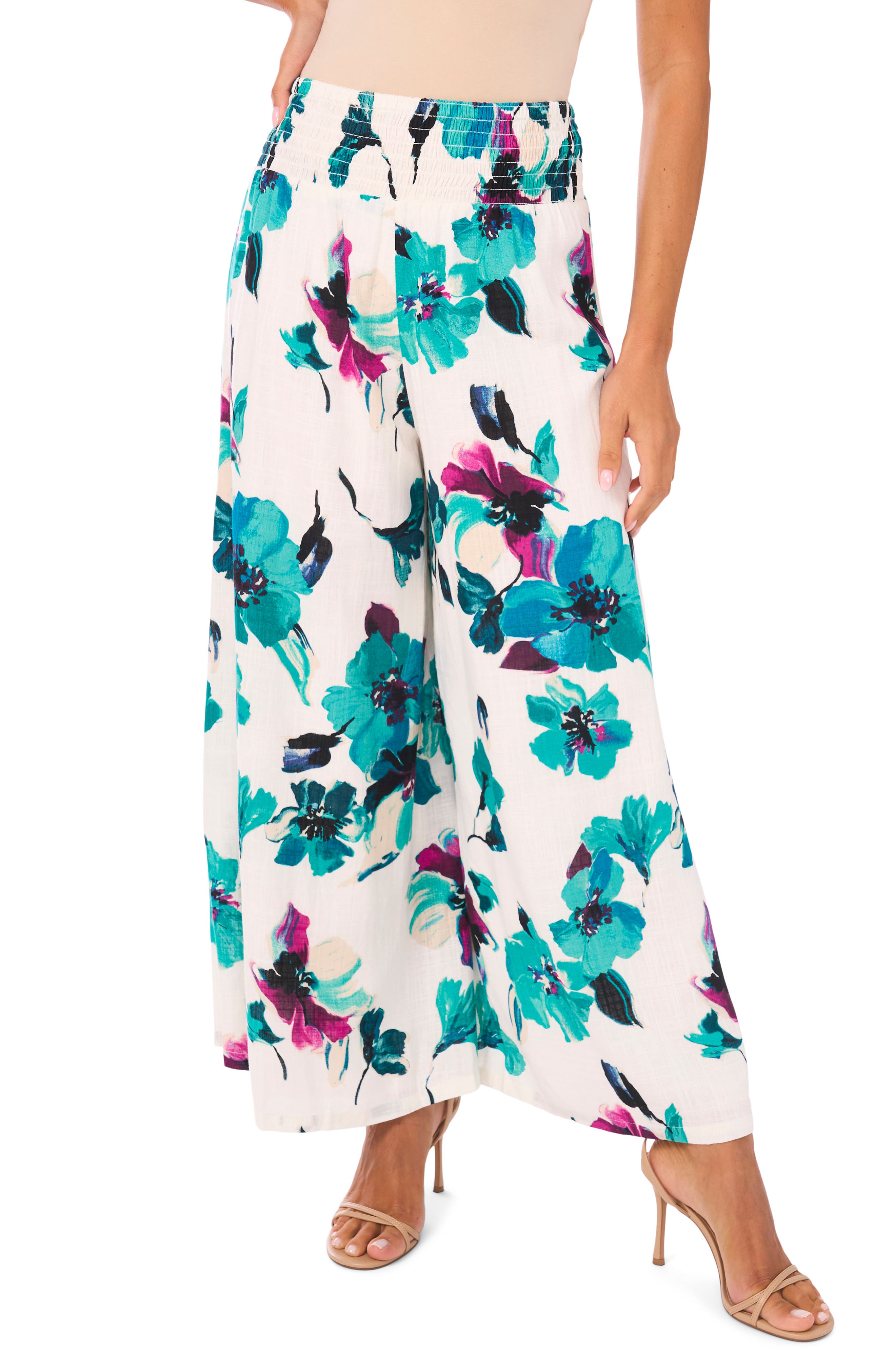 Floral Wide Leg Pull-On Pants