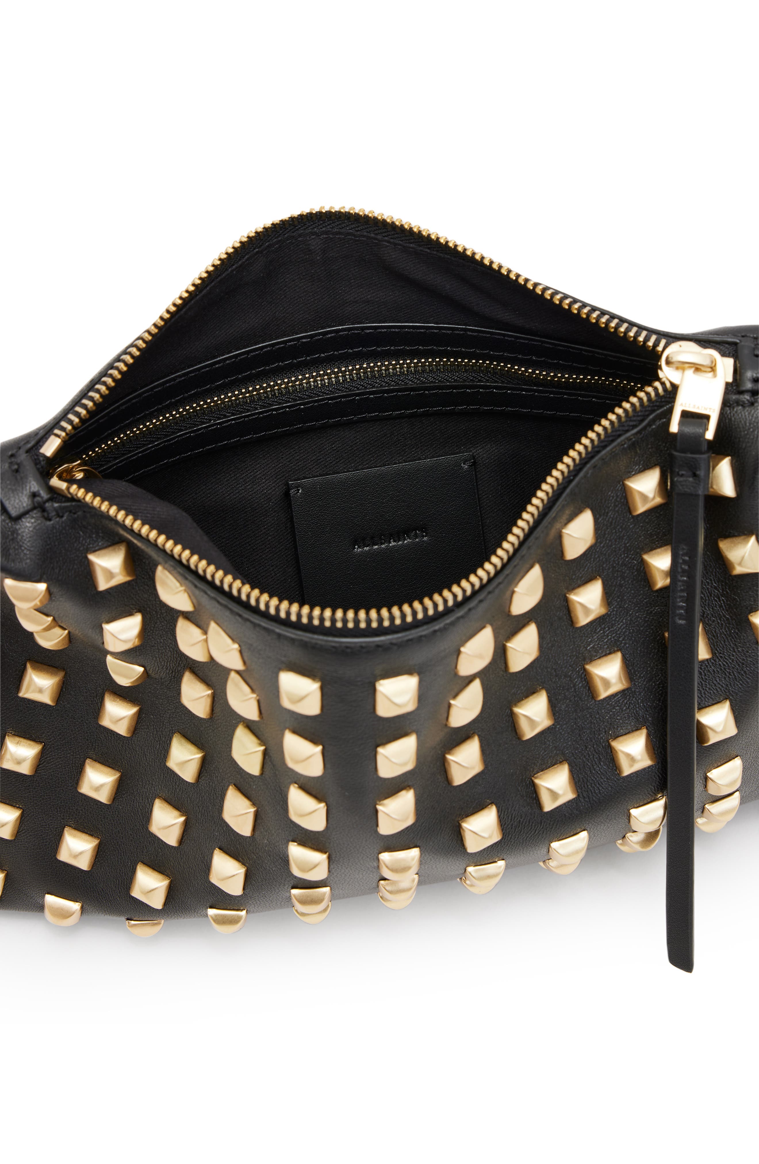 AllSaints Eve Studded Leather Crossbody Bag, Alternate, color, 
