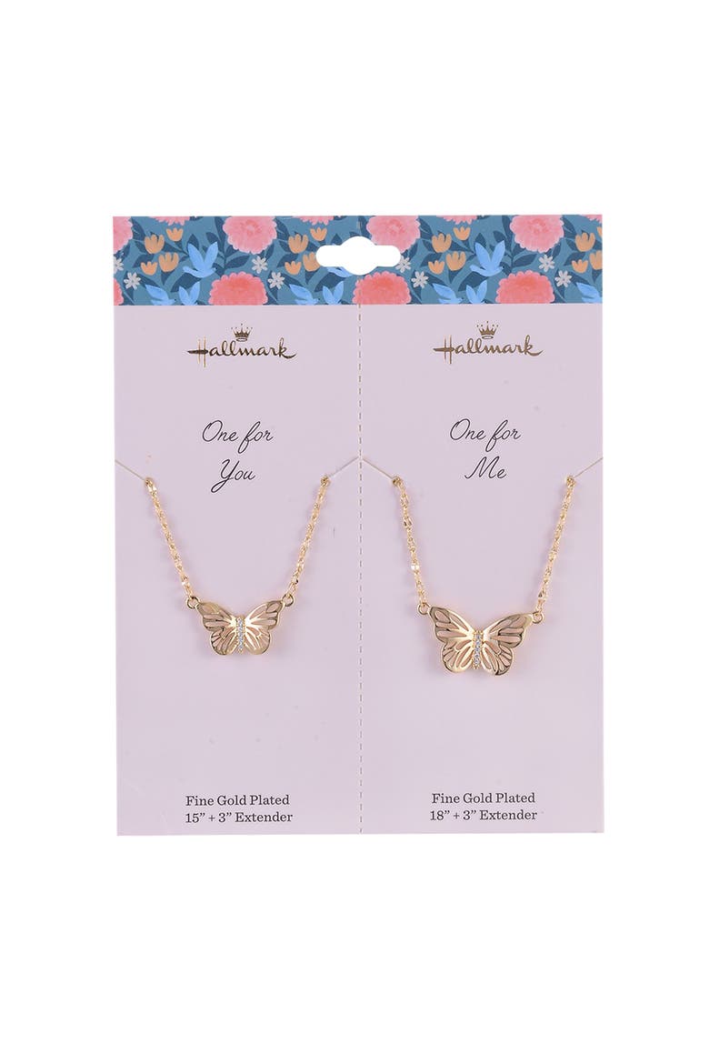 Tear and Share Silver Tone Butterfly Pendant Necklaces, Alternate, color, Gold