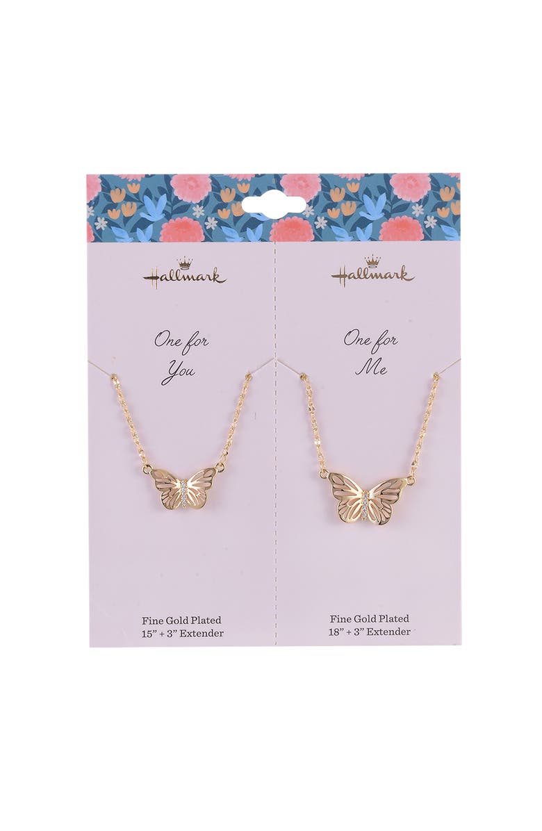 Hallmark Tear and Share Silver Tone Butterfly Pendant Necklaces, Alternate, color, Gold