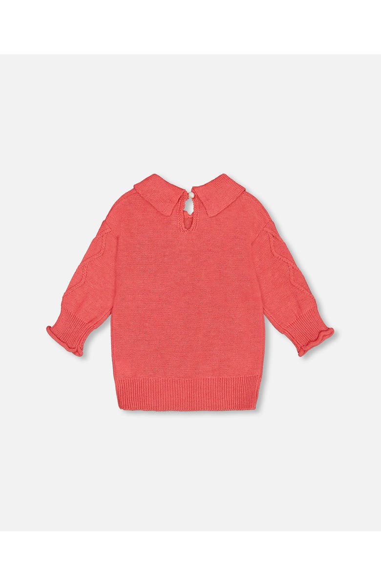 Deux par Deux Little Girl's 3/4 Knit Sweater With Collar Coral, Alternate, color, Tea Rose