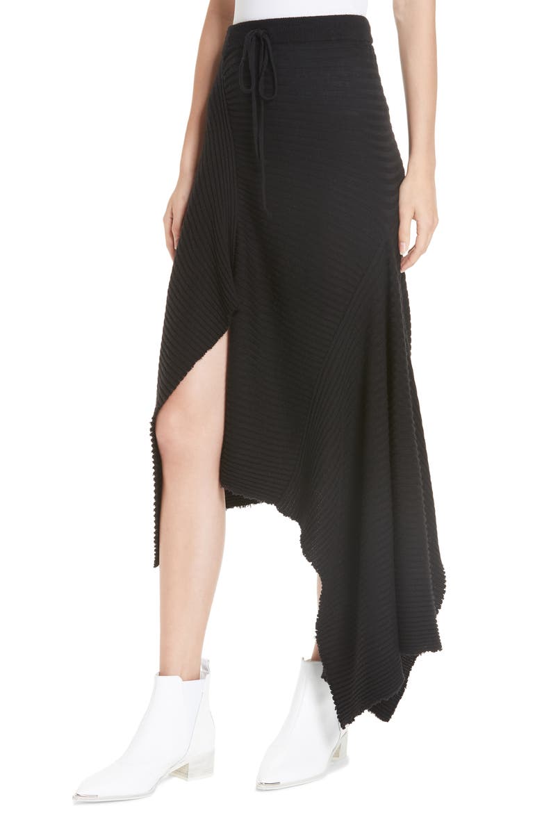 Marques'Almeida Draped Wool Sweater Skirt, Alternate, color, BLACK