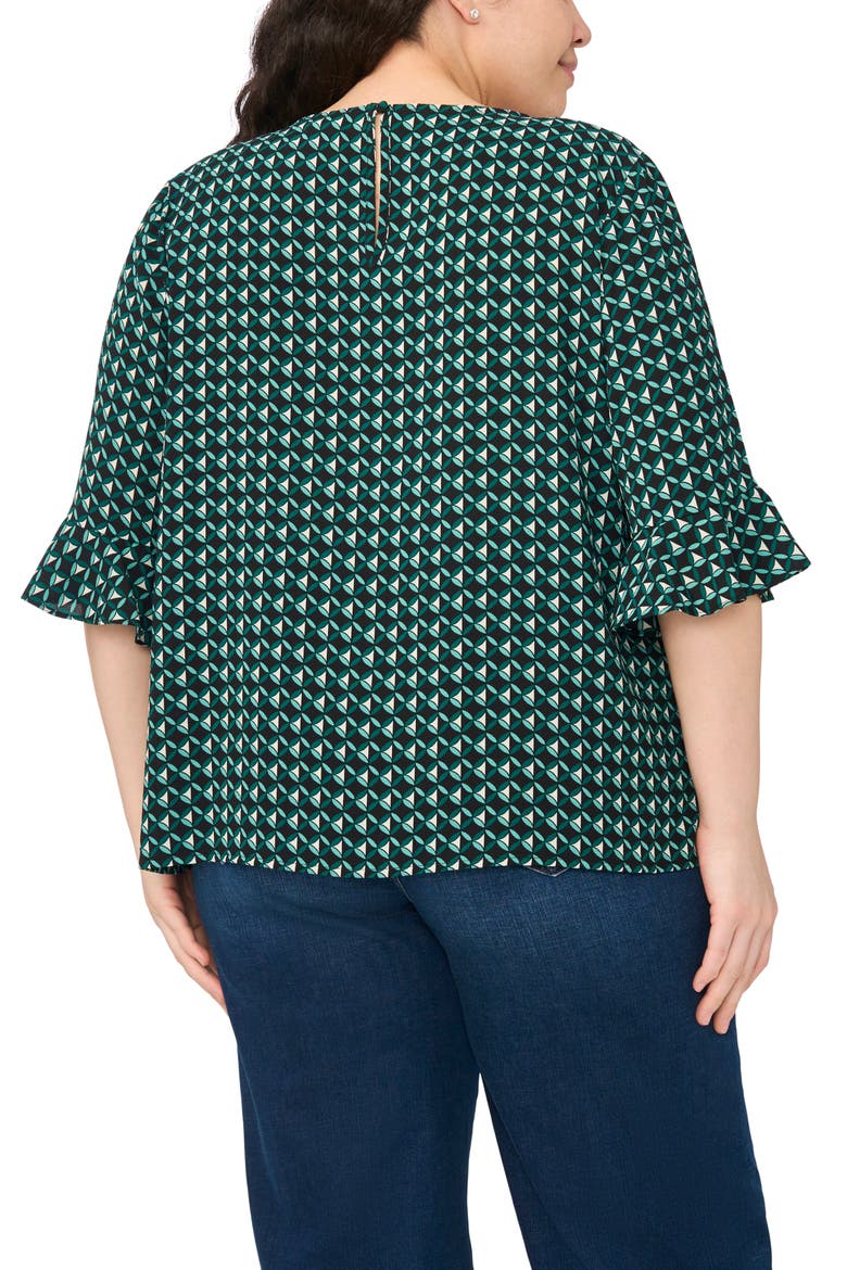 Ruffle Cuff Print Top, Alternate, color, DEEP SPRUCE