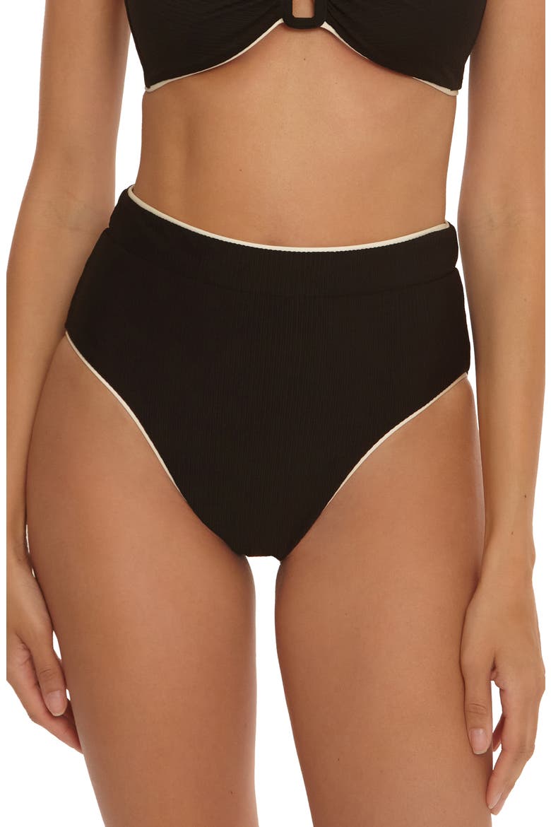 Corinth High Waist Bikini Bottoms, Main, color, BLACK/VANILLA