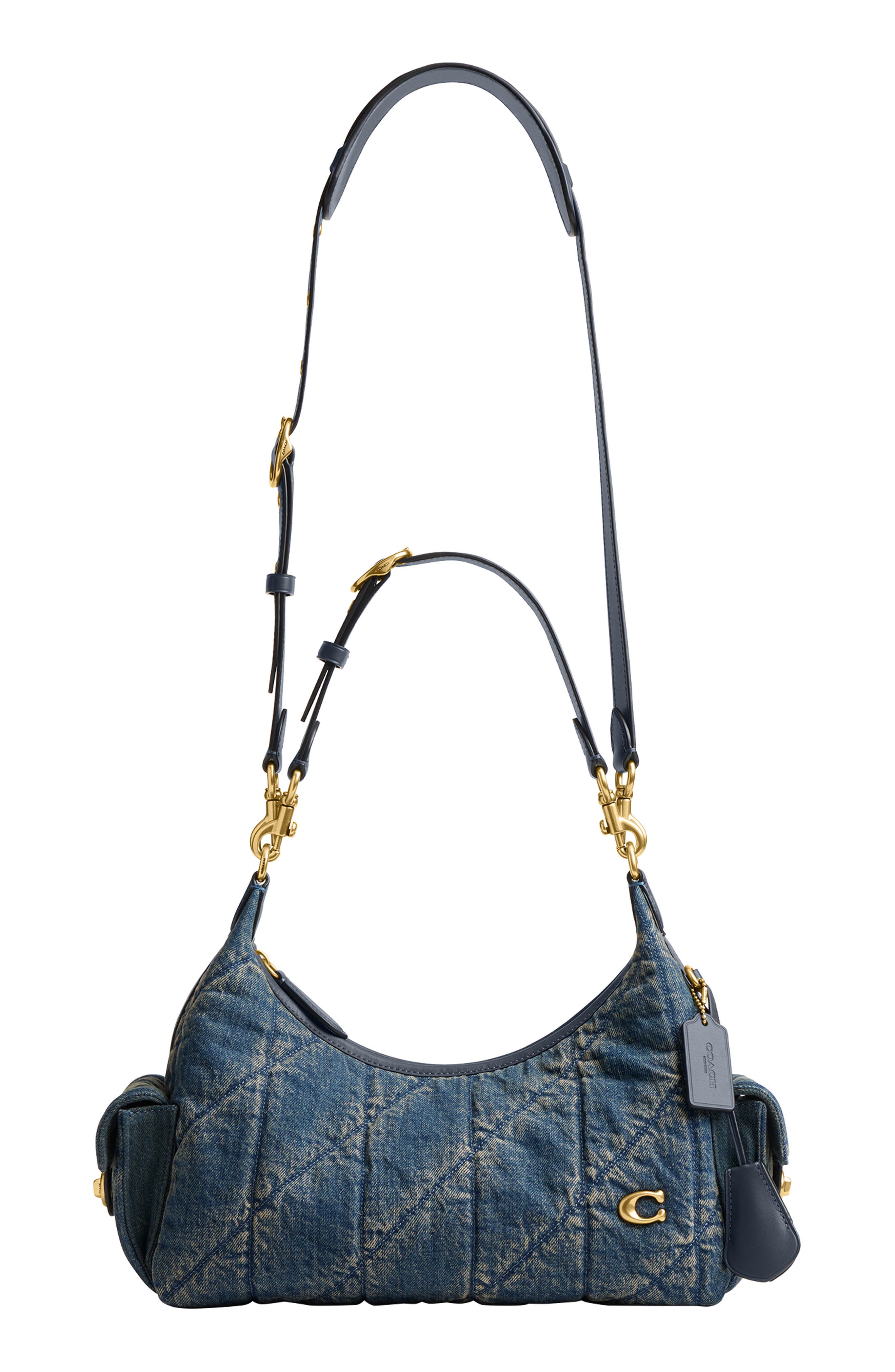 Pocket Juliet 30 Quilted Denim Hobo Bag, Main, color, B4/ DARK INDIGO