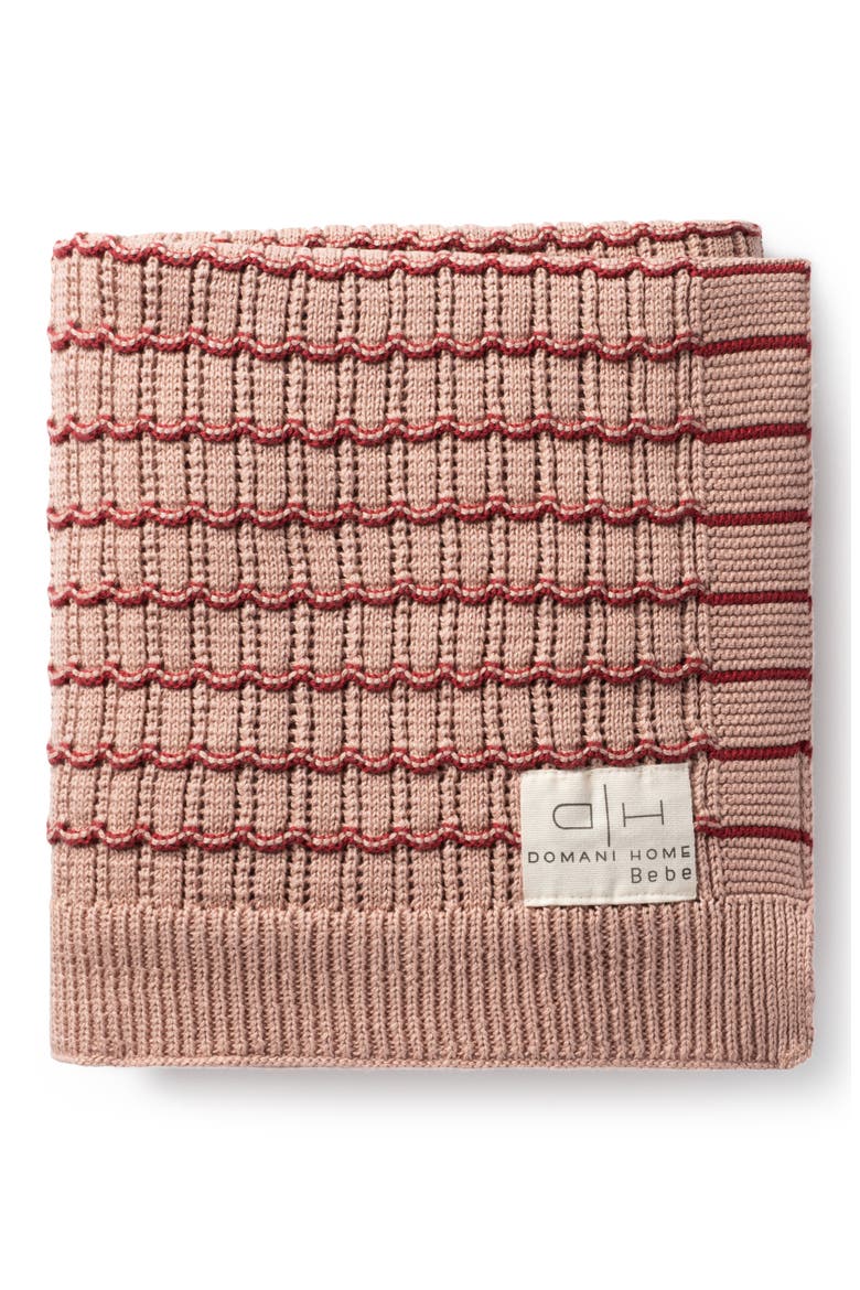 Scallop Stripe Pointelle Cotton Knit Baby Blanket, Main, color, BLUSH