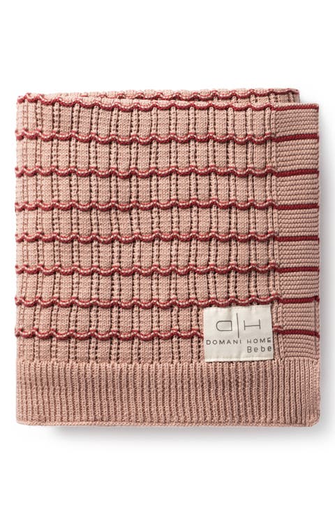 Scallop Stripe Pointelle Cotton Knit Baby Blanket