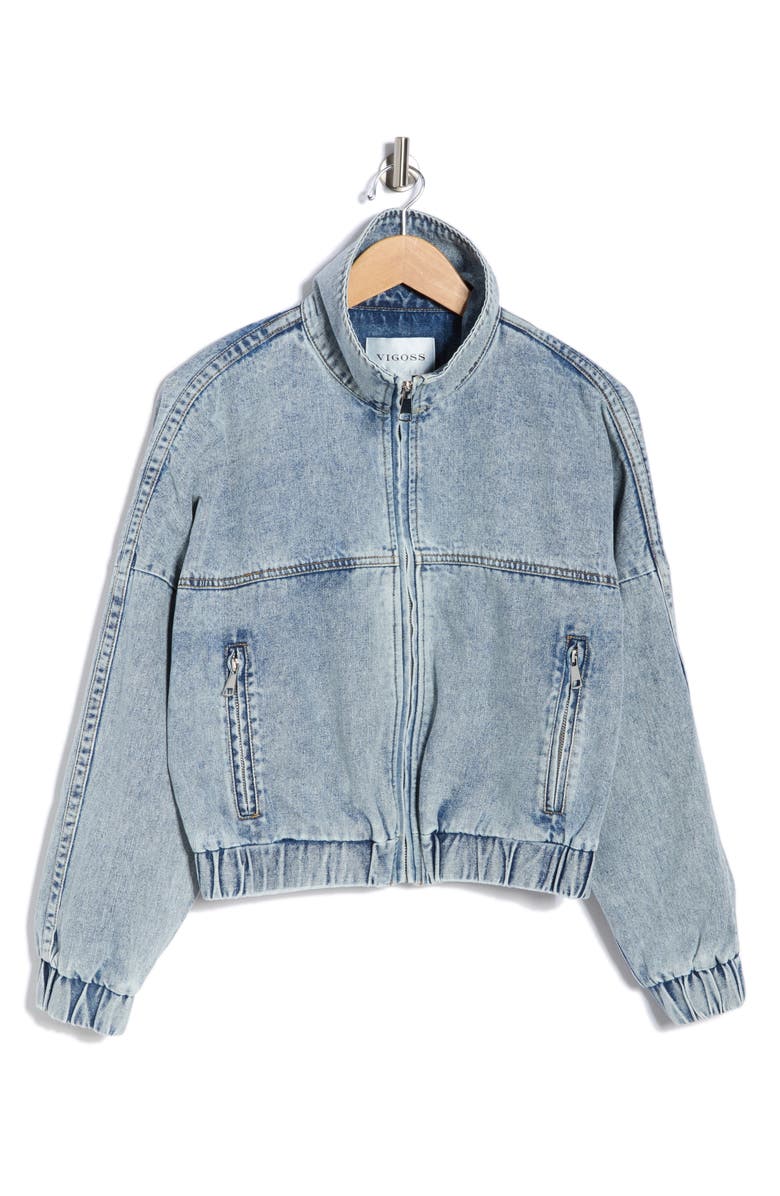 Vigoss Dad Denim Bomber Jacket, Alternate, color, Light Wash