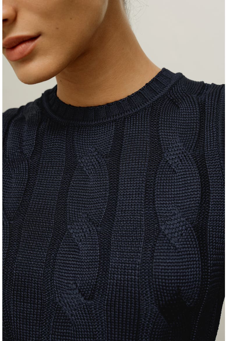 Women's Cable Knit Tussah Silk Cropped Top, Alternate, color, Navy Blue
