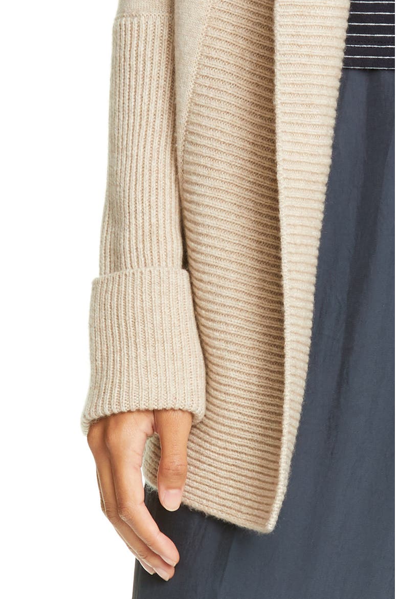 Rib Front Wool & Cashmere Cardigan, Alternate, color, LIGHT HEATHER MARZIPAN