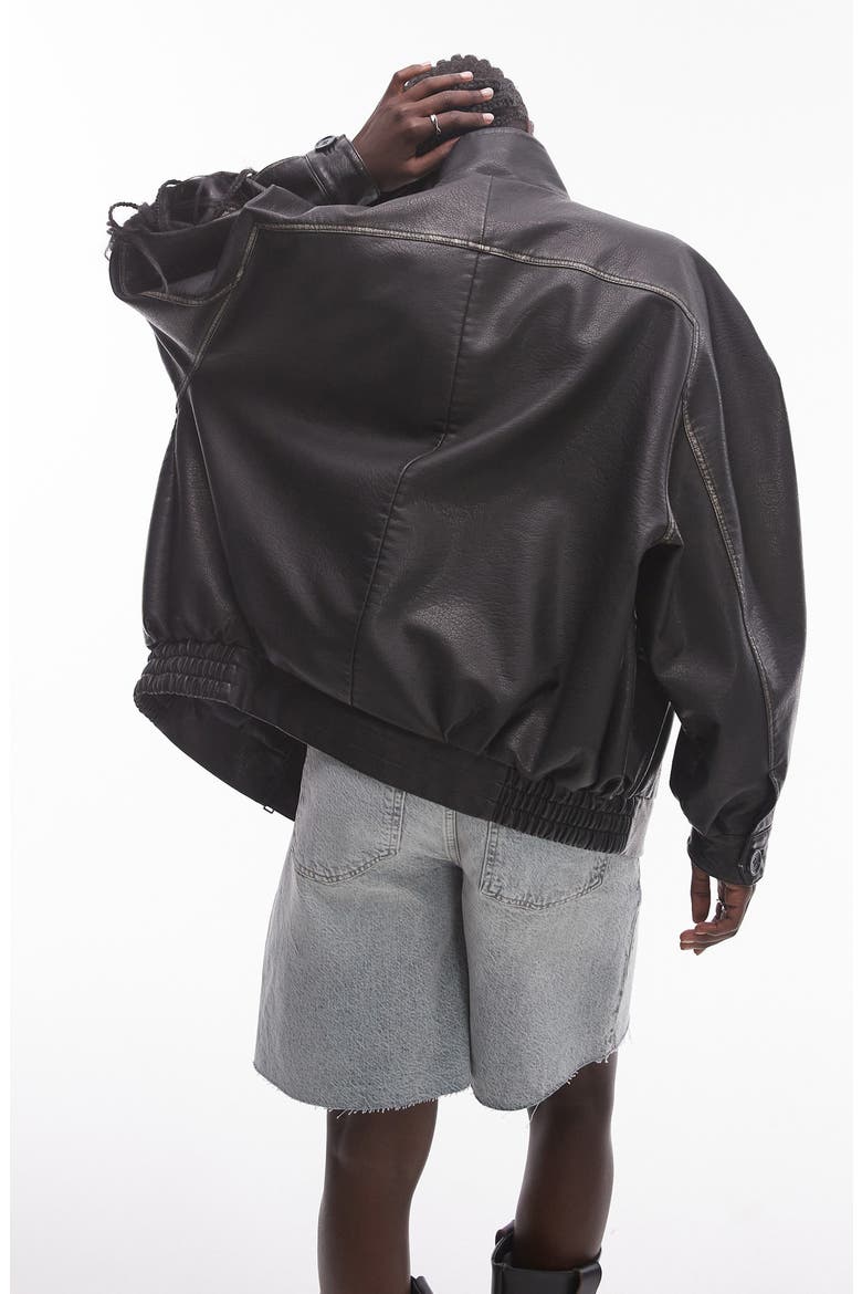 Oversize Faux Leather Bomber Jacket, Alternate, color, BLACK