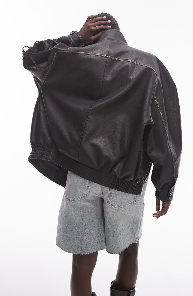 Topshop Oversize Faux Leather Bomber Jacket, Alternate, color,