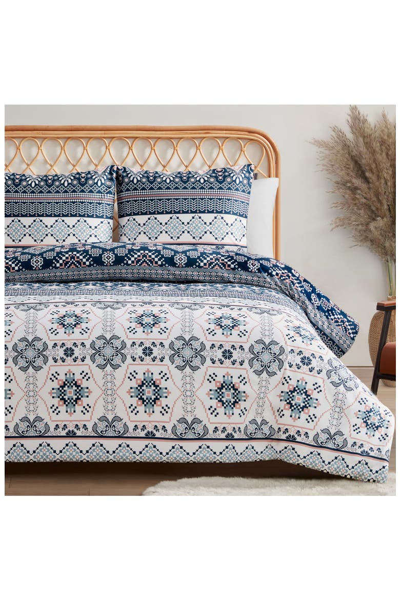 Boho Print Duvet & Sham Set, Alternate, color, NAVY/ IVORY/ GREEN