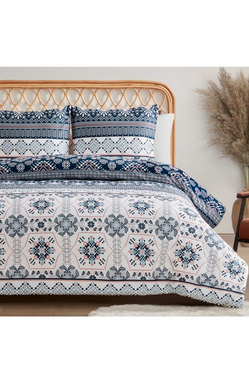 Jessica Simpson Boho Print Duvet & Sham Set In Navy/ivory/green