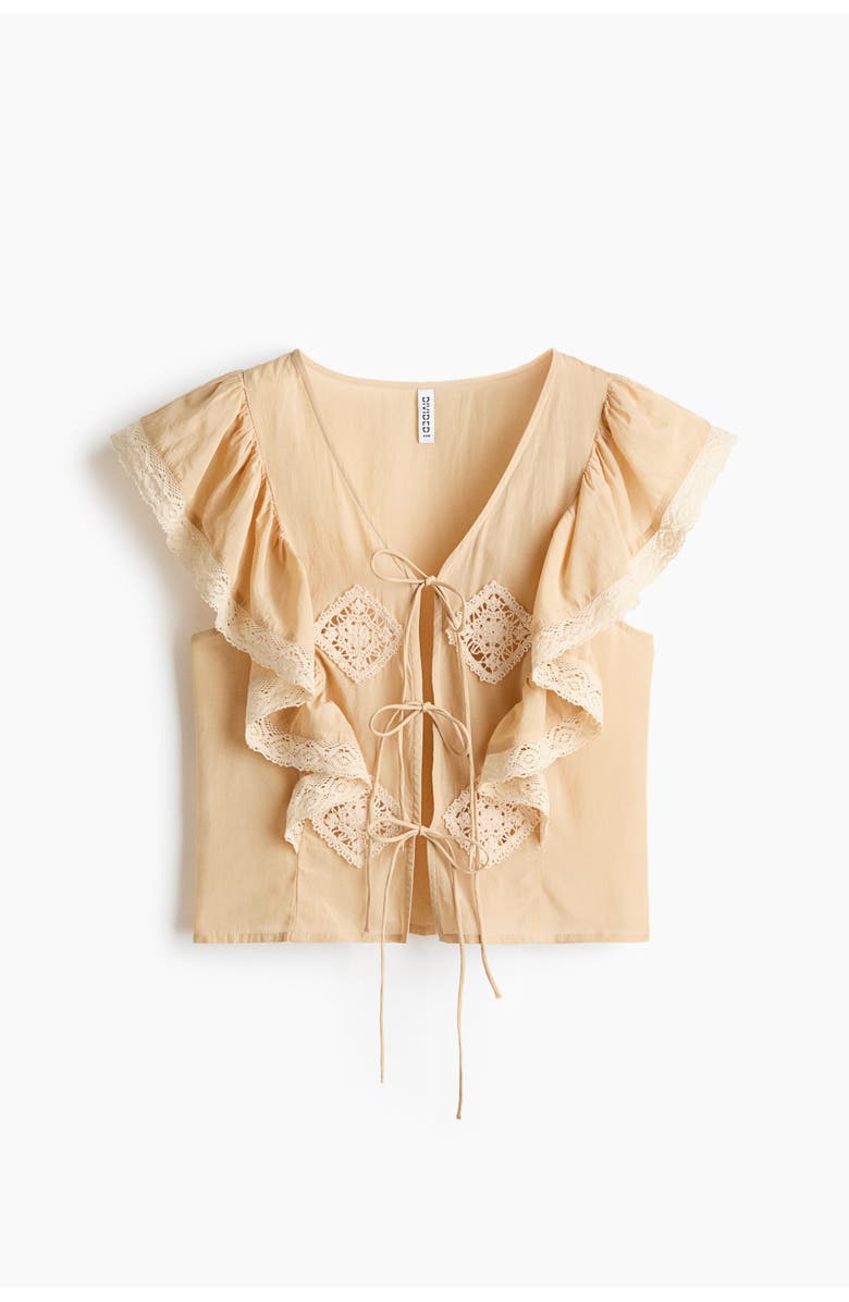H&M Lace-trimmed Flounced Blouse, Main, color, Light Beige