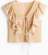 H&M Lace-trimmed Flounced Blouse