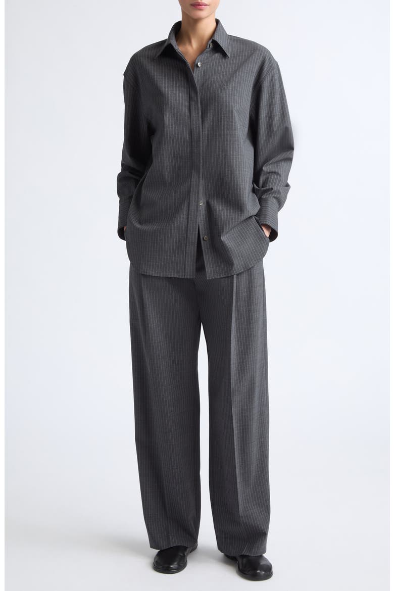 Stripe Stretch Wool Button-Up Tunic Shirt, Alternate, color, CHARCOAL STRIPE